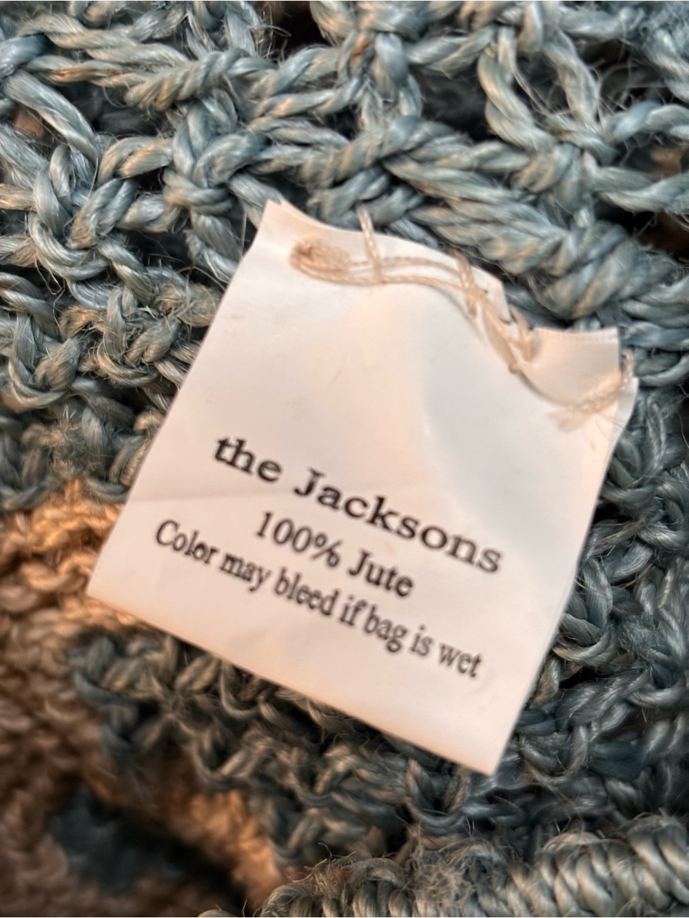JACKSON Crochet Jute Tote in light Blue with Natural Lettering - Picture 4 of 13